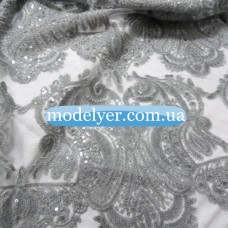 Ткань Сетка с пайетками корона (серый)